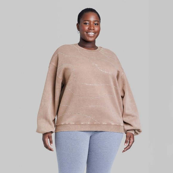 Women's Plus Size Oversized Dad Sweatshirt Wild Fable Brown 1X - Picture 1 of 7